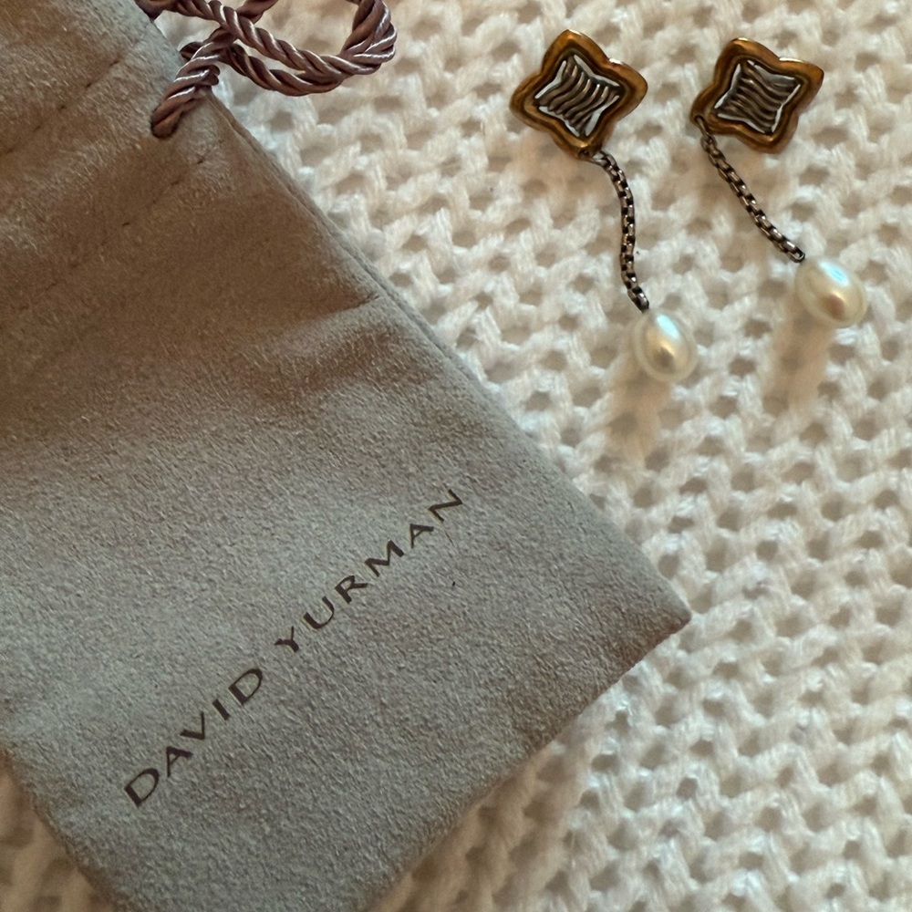 David Yurman Gold and Silver Earrings with Pearls